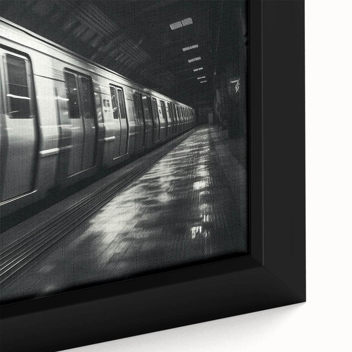 Extra large black wall art featuring a colorful, textured train design on a framed canvas, ideal for living room decor.