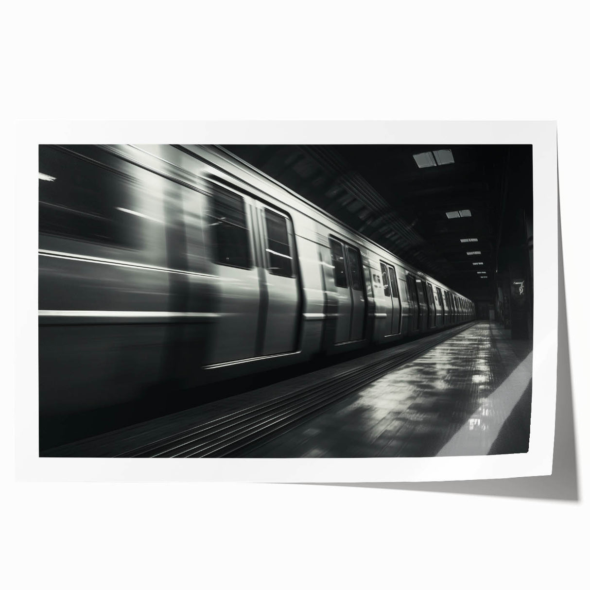 Vintage train illustration in muted earth tones on rolled canvas, suitable for art wall dining room.