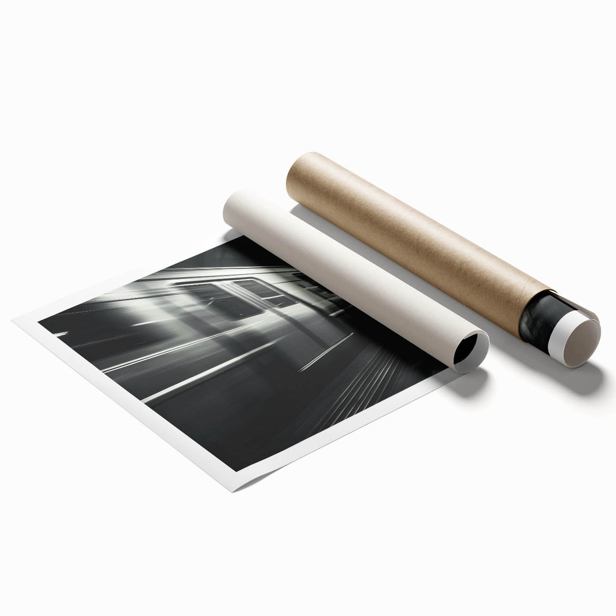 Extra large wall art featuring a detailed train illustration on a rolled print.