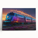 Black and white photo of a vintage train on stretched canvas, suitable as large kitchen wall art or for bedroom decor.