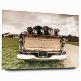 Acrylic print of abstract trucks in monochrome shades, ideal for bedroom or dining room art.