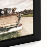 Framed canvas featuring a close-up of colorful, textured trucks in black wall art, ideal for extra large living room decor.