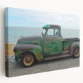 Colorful illustration of trucks on a stretched canvas, ideal for kitchen wall art.