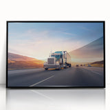 Large abstract wall art featuring a collection of stylized trucks in black and gray tones on a framed acrylic.