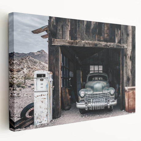 Large canvas print featuring a side view of colorful, vintage trucks, ideal for kitchen wall art.