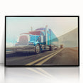 Large abstract wall art depicting stylized trucks in bold black and white colors on a framed acrylic.