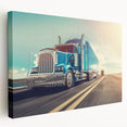 Large art print of colorful trucks on stretched canvas, suitable for kitchen wall decor.