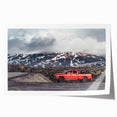 Rolled print of colorful trucks in a line, ideal for art wall dining room or playful nursery decor.