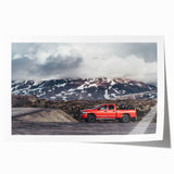 Rolled print of colorful trucks in a line, ideal for art wall dining room or playful nursery decor.