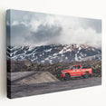 Side view of a colorful truck on a stretched canvas, featuring vivid blue and red tones, ideal for kitchen wall art.