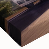 Black and white large art canvas featuring a landscape of trucks in a row, ideal for bedroom wall decor.