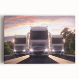 Large black and white canvas print of vintage trucks, ideal for kitchen wall art.