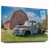 Acrylic print of an abstract truck design in a blend of blue and grey tones, suitable for bedroom or dining room decor.