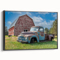 Black and white framed canvas featuring a vintage truck, ideal for bedroom wall decor in a minimalist style.