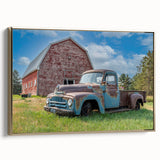 Framed canvas featuring a side view of vintage trucks in black and gold, ideal for bedroom wall art.