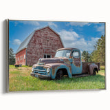 Side view of vintage trucks in black and colorful hues on a framed canvas, suitable for a home office or study.