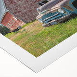 Art deco poster of stylized trucks in monochrome, printed on rolled canvas, suitable for dining room walls.