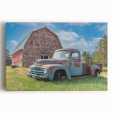 Black and white print of vintage trucks on stretched canvas, ideal for kitchen wall art.
