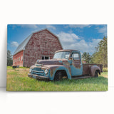 Black and white photo of vintage trucks on a stretched canvas, ideal for kitchen wall art or bedroom decor.