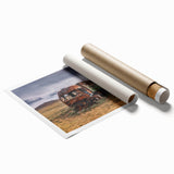 Extra large rolled print of a vintage truck in muted earth tones, suitable for classy bathroom wall art.