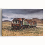 Black and white stretched canvas featuring a collection of vintage trucks, ideal for kitchen wall art.