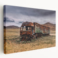 Side view of a colorful truck on a stretched canvas, suitable for kitchen wall art.