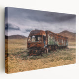 Side view of a colorful truck on a stretched canvas, suitable for kitchen wall art.