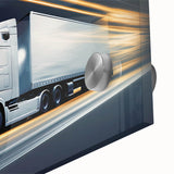 Large abstract wall art featuring assorted trucks in mid-century modernist style, printed on acrylic glass.