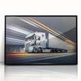 Large abstract wall art featuring a collection of stylized trucks in muted earth tones, framed in black acrylic.