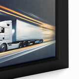 Extra large framed canvas of a black textured truck on a colorful art backdrop, ideal for living room decor.