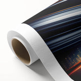 Art deco poster featuring colorful trucks in pastel shades on rolled canvas, suitable for nursery wall art.