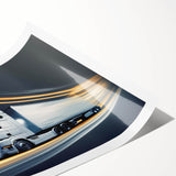 Art deco poster of vintage trucks in muted earth tones on a rolled print, suitable for dining room decor.