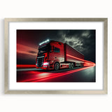 Abstract art print of textured trucks in muted gray and silver, framed, ideal for bedroom art.