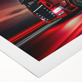 Art deco poster featuring stylized vintage trucks in muted colors on rolled canvas, suitable for dining room decor.