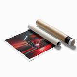 Extra large rolled print featuring a collection of vintage trucks in muted earth tones, ideal for classy bathroom wall art.