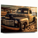 Side view of trucks in muted colors on acrylic glass, suitable as large abstract bedroom or dining room art.