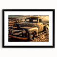 Abstract art print of colorful trucks on a textured canvas, framed in black, suited for extra large living room wall art.
