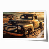 Rolled canvas print of colorful trucks in a cartoon style, suitable for art wall dining room.