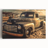 Black and white photograph of vintage trucks on stretched canvas, suitable for kitchen wall art.