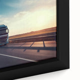 Extra large framed canvas featuring a close-up of colorful, textured trucks on a black background.