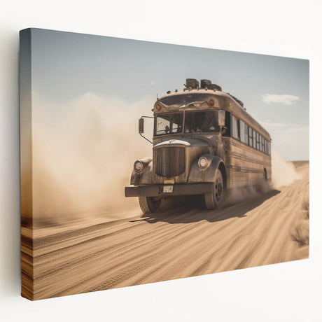 Side view of a colorful truck on a large canvas, ideal for kitchen wall art with vibrant hues.