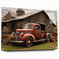 Acrylic print of a side-view of various trucks in muted colors, suitable for dining room or bedroom decor.