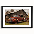 Abstract art print of colorful, textured trucks on a black framed canvas, ideal for extra large wall art in a living room.