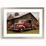 Textured art print of abstract trucks in cool gray and silver tones on a framed poster, ideal for bedroom decor.