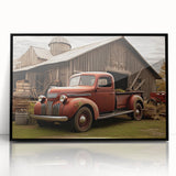 Large abstract wall art featuring assorted trucks in mid-century modernist style, muted colors on black acrylic.