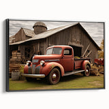 Black and white framed canvas featuring a vintage truck, ideal for bedroom wall decor.