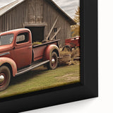 Framed canvas featuring a close-up of colorful, textured trucks on a black background.