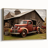 Framed canvas depicting vintage trucks in black, ideal for bedroom wall art.