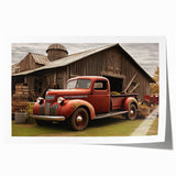 Rolled print of a vintage truck in muted earth tones, suitable for art wall dining room.