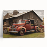 Black and white photo of vintage trucks on stretched canvas, suitable for kitchen wall art or bedroom decor.